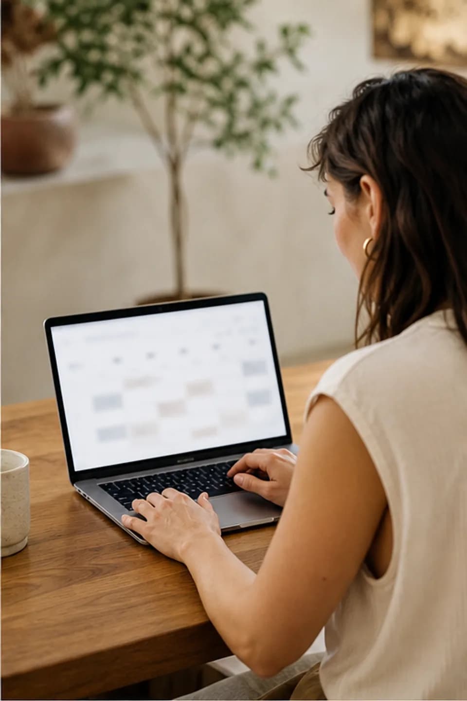Online booking: A provider reviewing an unreadable calendar on a laptop